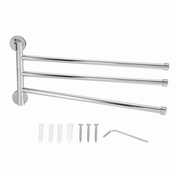 Badkamer wandgemonteerde handdoekhouder, uitdraaibare, draaibare handdoekhouder (3 Armen) white