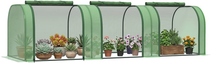 Outsunny - Mini Tunnelkas - met 3 roldeuren - Donkergroen