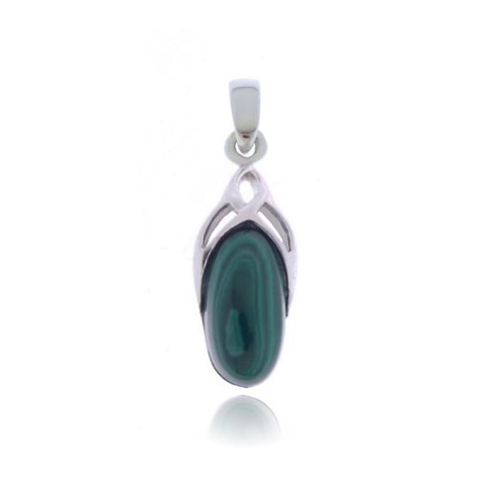 SilverGems Zilveren hanger met  cabouchon geslepen ovale Malachiet edelsteen