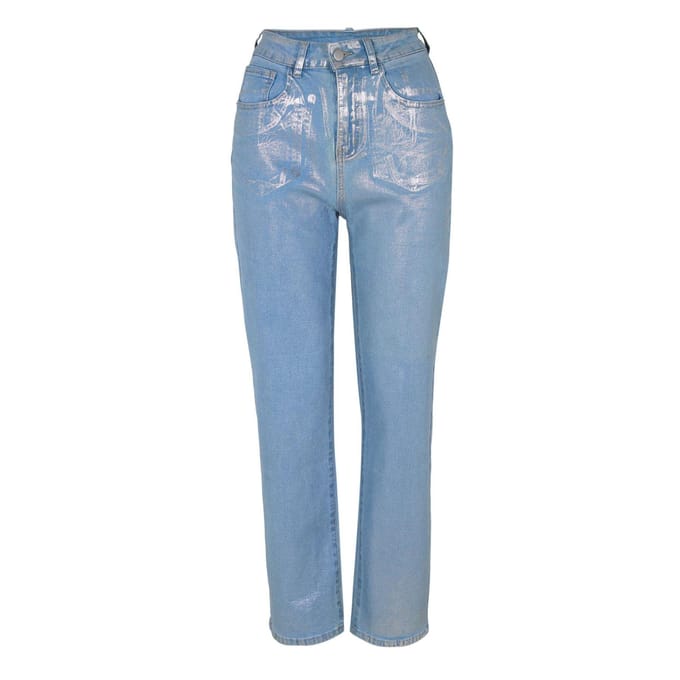 AmyLynn Dames Lupe Metallic 5-Pockets Jeans (Zilver)