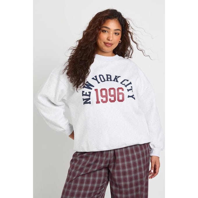 boohoo Dames Plus New York City Oversized Sweatshirt | Asgrijs | Maat: 48
