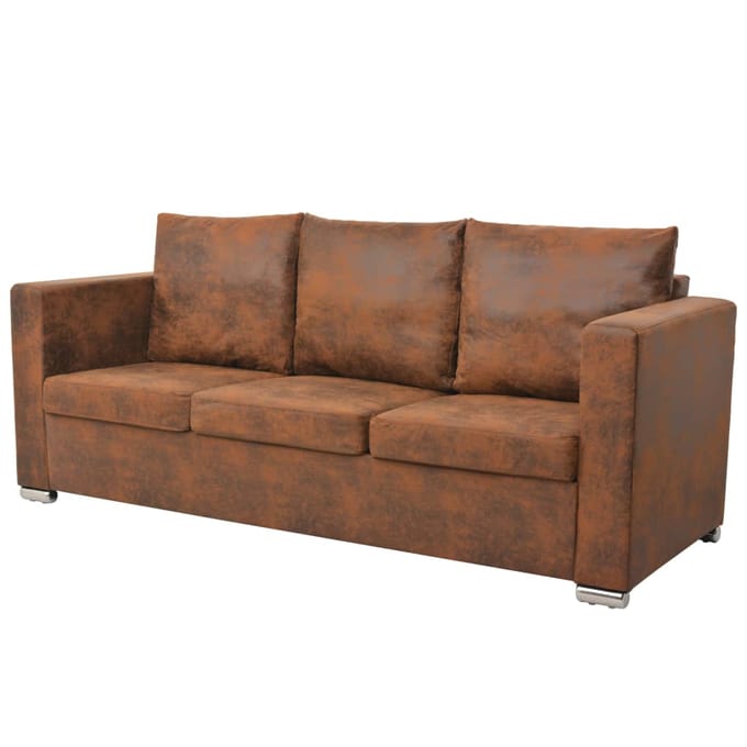 vidaXL - 3-zitsbank - 191x73x82 - cm - kunst - suède - leer