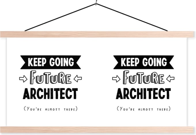 Posterhanger incl. Poster 60x30 cm - Schoolplaat - Architect - Onderwijs - Studeren - Studenten - Textielposter - Blanke latten