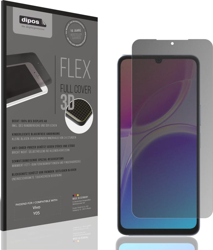 dipos FLEX – Matte Privacy Screenprotector geschikt voor Vivo Y05 | Volledige Schermbescherming | Case-Friendly
