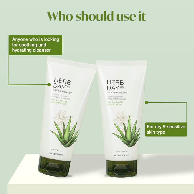 THE FACE SHOP - Herb Day 365 Master Blending Cleansing Cream #Aloe & Green Tea white