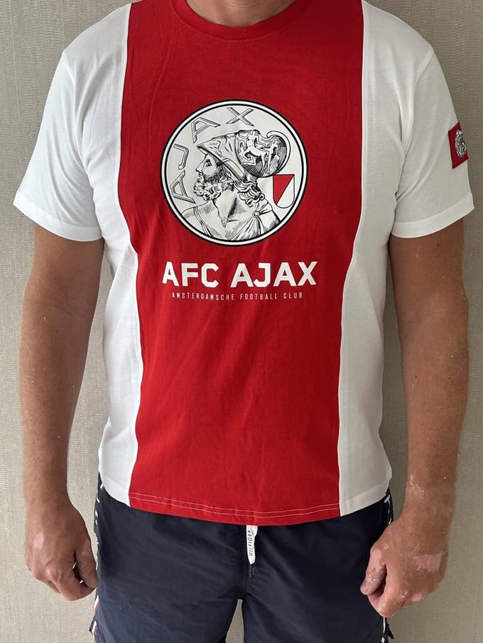 Ajax T-shirt Wit Rood Wit Oud Logo Volwassenen S - 100% katoen