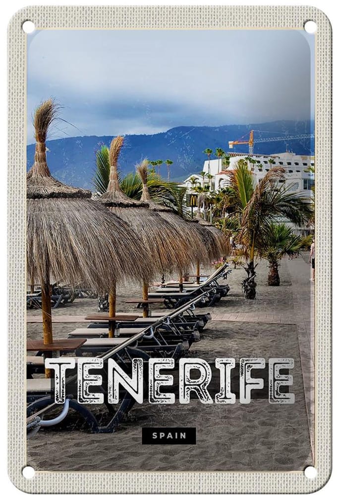 Blechschild Reise 12x18cm Tenerife Spain Urlaub Strand Palmen Schild