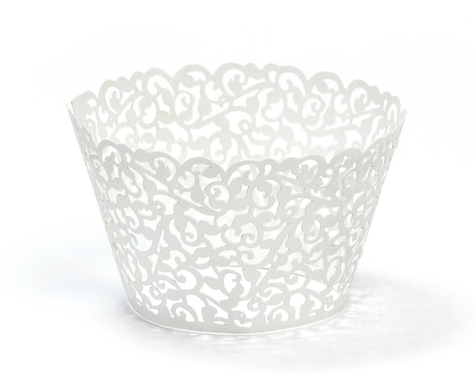 PARTYDECO - 10 witte kanten cupcake wrappers 5,5 x 8,5 cm, bruiloft decoratie