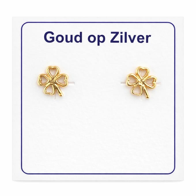 Dames oorknopjes - goud op zilver - klavertje vier - 5mm - 925 sterling silver
