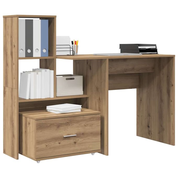 vidaXL - Bureau - Artisan - Eiken - Bewerkt - hout - 131,5 - x - 50 - x - 106,5 - cm