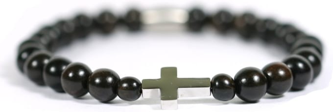 Heren armband RVS kruis hout kamagong - Ibizamen -20cm