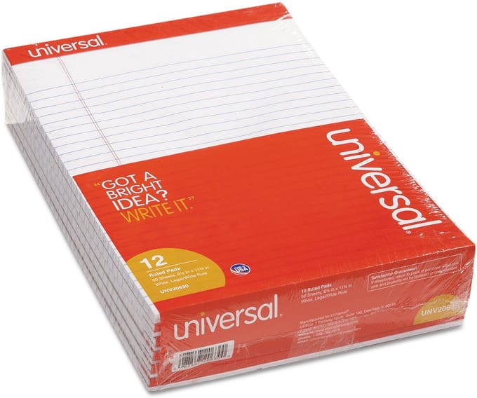 Gestreept Kladblok Letterformaat Legaal Geschreven 50 Vellen Wit Pack van 12