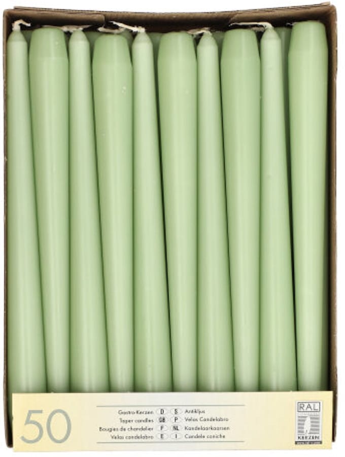 50 Kandelaarkaarsen Ø 2,2 cm · 25 cm jade groen