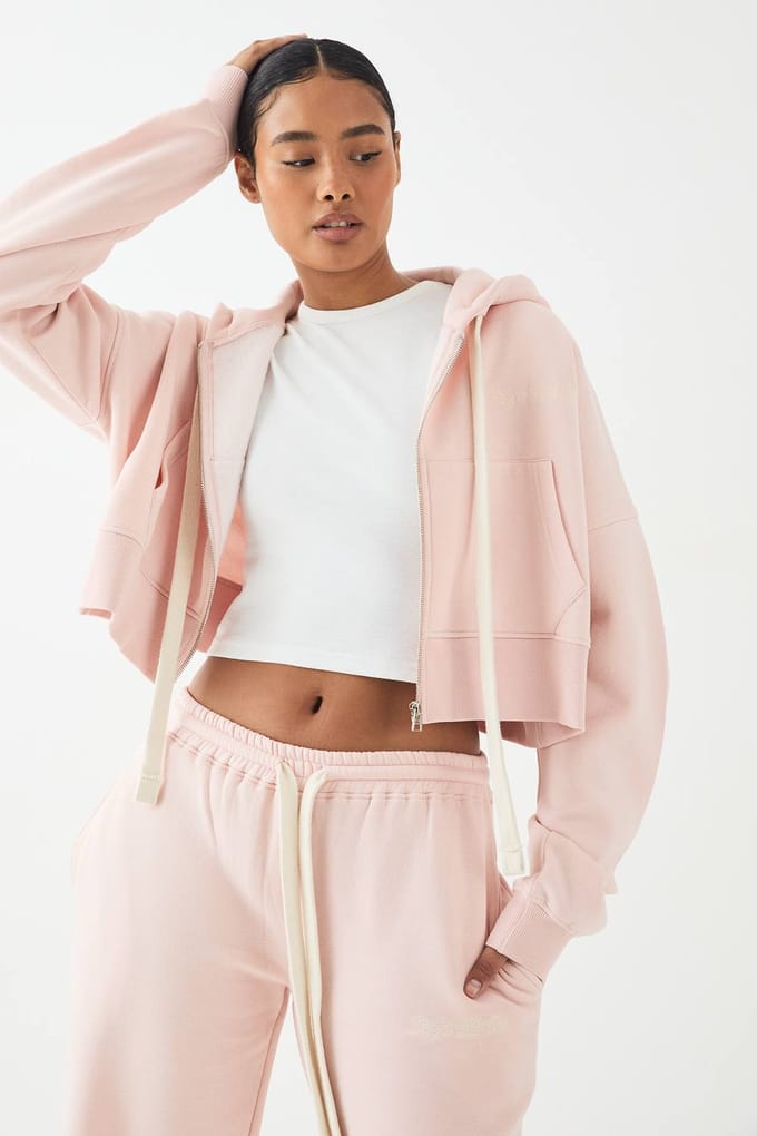 Dames DSGN Studio Contrast Trekkoord Boxy Crop Hoodie | Lichtroze | Maat: Large