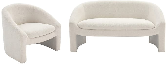 Vente-unique Zitbank 2 personen en fauteuil in wit bouclé OSSANA