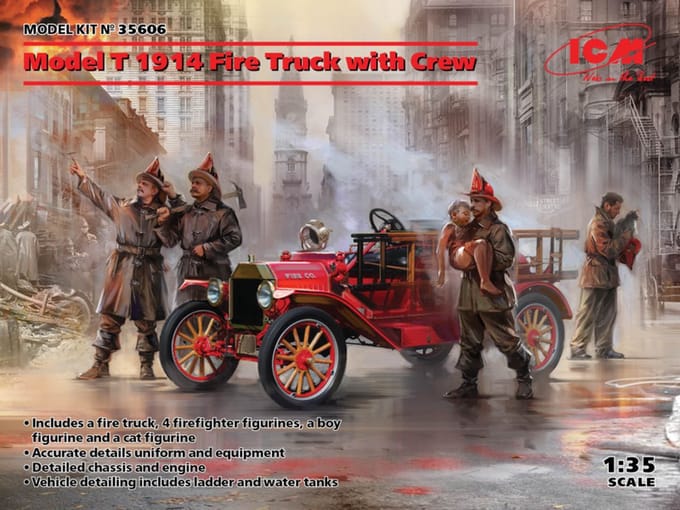 ICM Modelbouwpakket Militaire voertuigen - 35606 Model T 1914 Fire Truck with Crew Plastic - 1:35 - Modelbouw