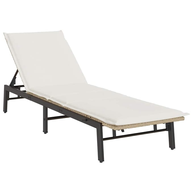 vidaXL - Ligstoel - met - kussen - beige - polyrotan