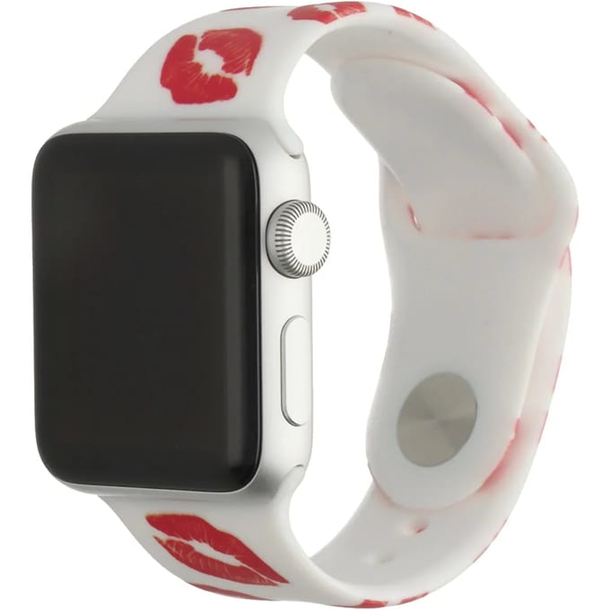 2+1 | Apple Watch Print Bandje - Siliconen - Kusjes Print Wit