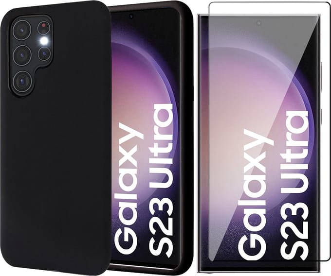 Hoesje geschikt voor Samsung Galaxy S23 Ultra - Screen Protector FullGuard - Back Cover Case SoftTouch Zwart & Screenprotector