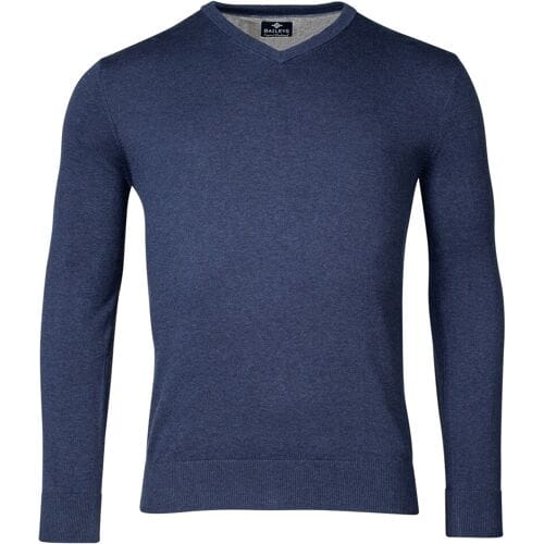 Baileys Trui Cotton Uni V-Neck Single Knit Dark Blue / male