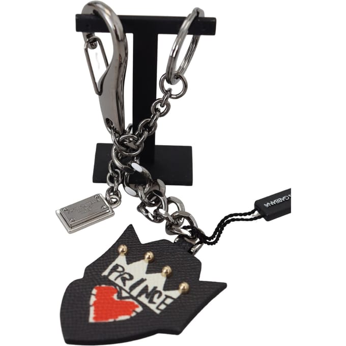 Dolce & Gabbana Black Prince Studs Logo Zilver Messing Heren Sleutelhanger
