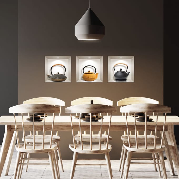 3D-stickers van antieke theepotten, 40 x 120 cm