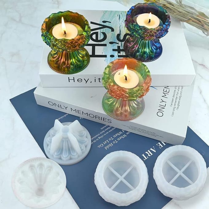 DIY Kristal Epoxy Hars Mal Lotus Kaarsenhouder Spiegel Siliconen Mal white