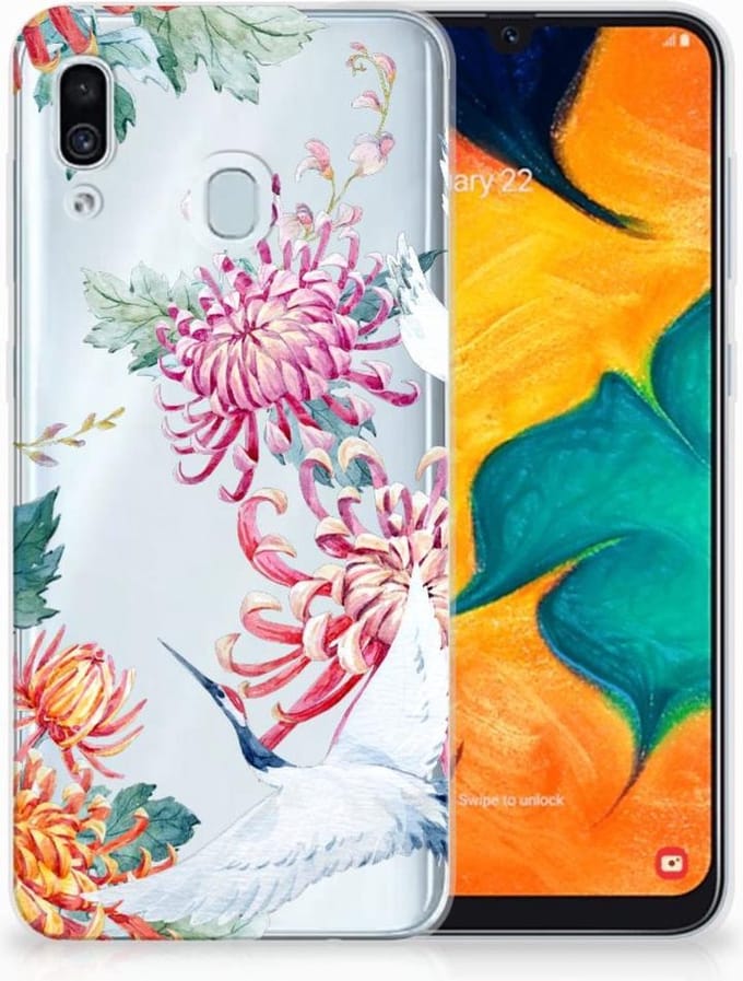 Samsung Galaxy A30 TPU Hoesje Bird Flowers