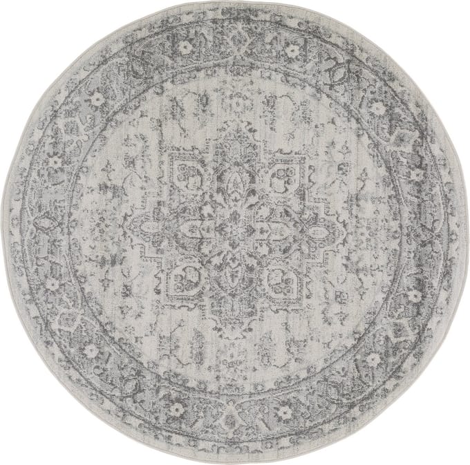 SURYA Farah rond vloerkleed vintage oosters grijs
