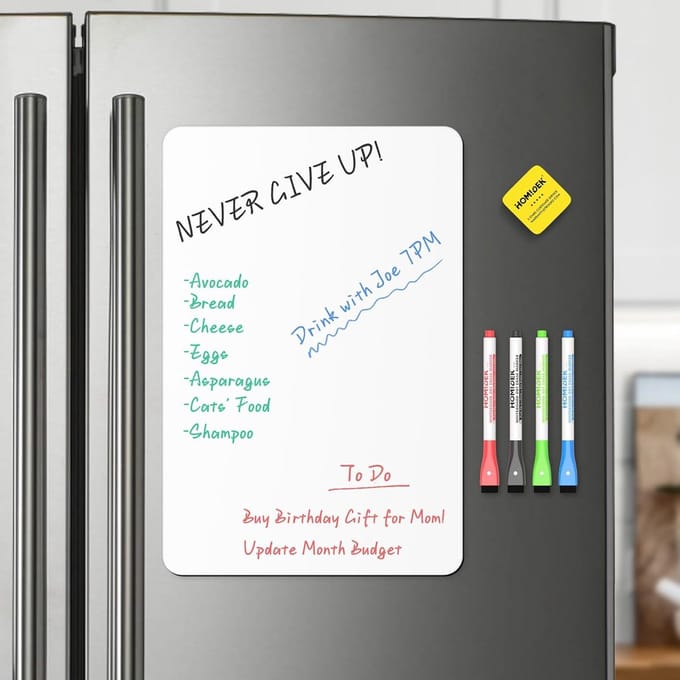 SnelShoppen - Magnetisch Dry Erase Whiteboard voor Koelkast - Flexibel en Gemakkelijk Schoon te Maken - Inclusief 5 Magnetische Markers en 1 Gum - Per