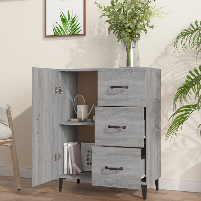 vidaXL - Dressoir - 69,5x34x90 - cm - bewerkt - hout - grijs - sonoma - eikenkleurig