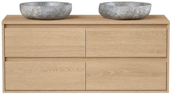 Vente-unique Badkamermeubel met dubbele wastafel in steen - Eikenfineer - 120 cm - MILIPAM