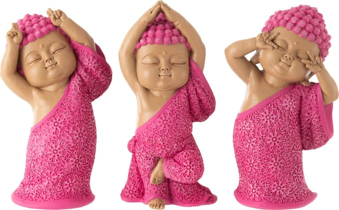 J-Line figuur Monnik Grappig - polyresin - roze - 3 stuks