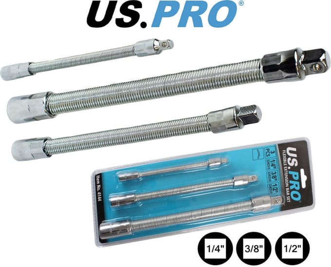 Verlengstukkenset flexibel 1/4", 3/8" en 1/2" 3-delig