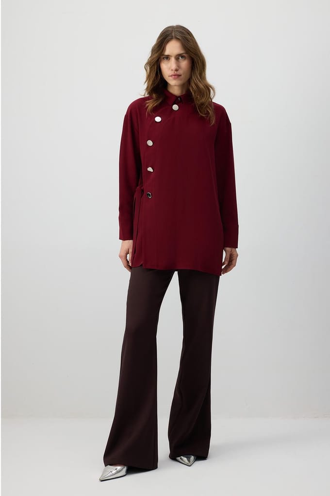 Touché Privé - Crêpe blouse met asymmetrische snit - Bordeaux - Dames