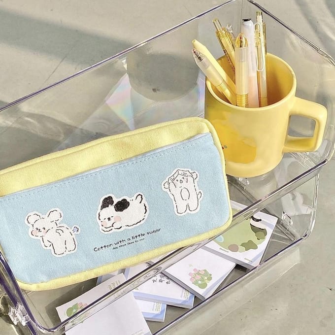 Grote Etui Multipurpose Schattig Grote Capaciteit Meerdere Vakken Draagbaar Canvas Etui beige