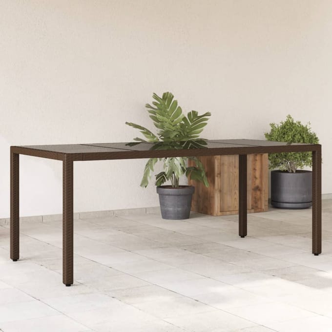 vidaXL Tuintafel met glazen blad 190x90x75 cm poly rattan bruin