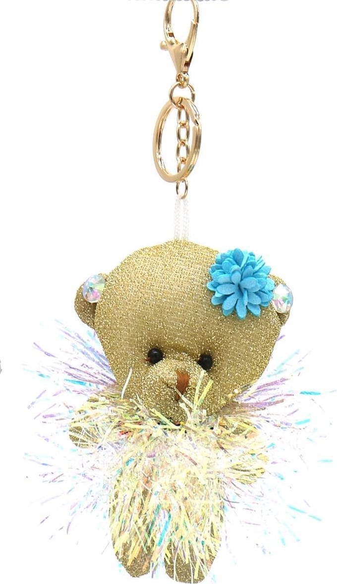 Sleutelhanger Beer met Glitters - 12 cm - Goudkleurig