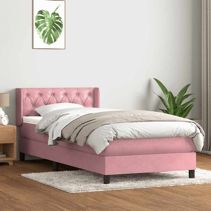 vidaXL - Boxspring - met - matras - fluweel - roze - 80x220 - cm