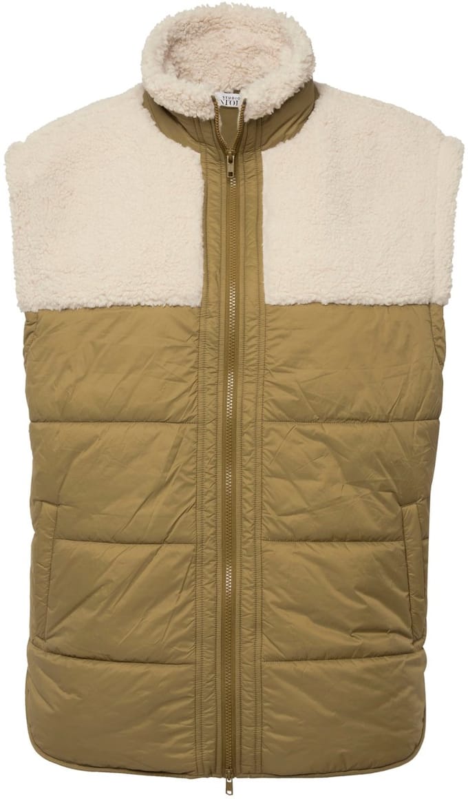 Studio Untold - Dames - Doorgestikte bodywarmer wide fit teddy-patch unisex - Mos - Maat S