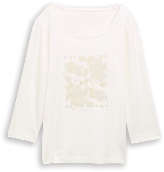 Tom Tailor - Shirt met lange mouwen en print - Maat M - Whisper White