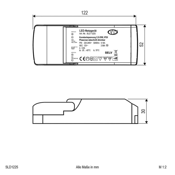 EVN Voedingseenheid 12V/DC 2,5-25W, IP20, 230-240V/AC
