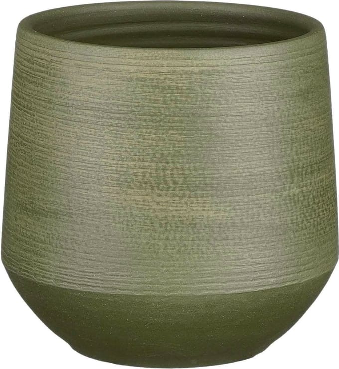 Mica Decorations Plantenpot - terracotta - donkergroen relief - D19/H18 cm - bloempot