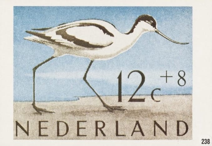 Briefkaart met afbeelding Kluut postzegel