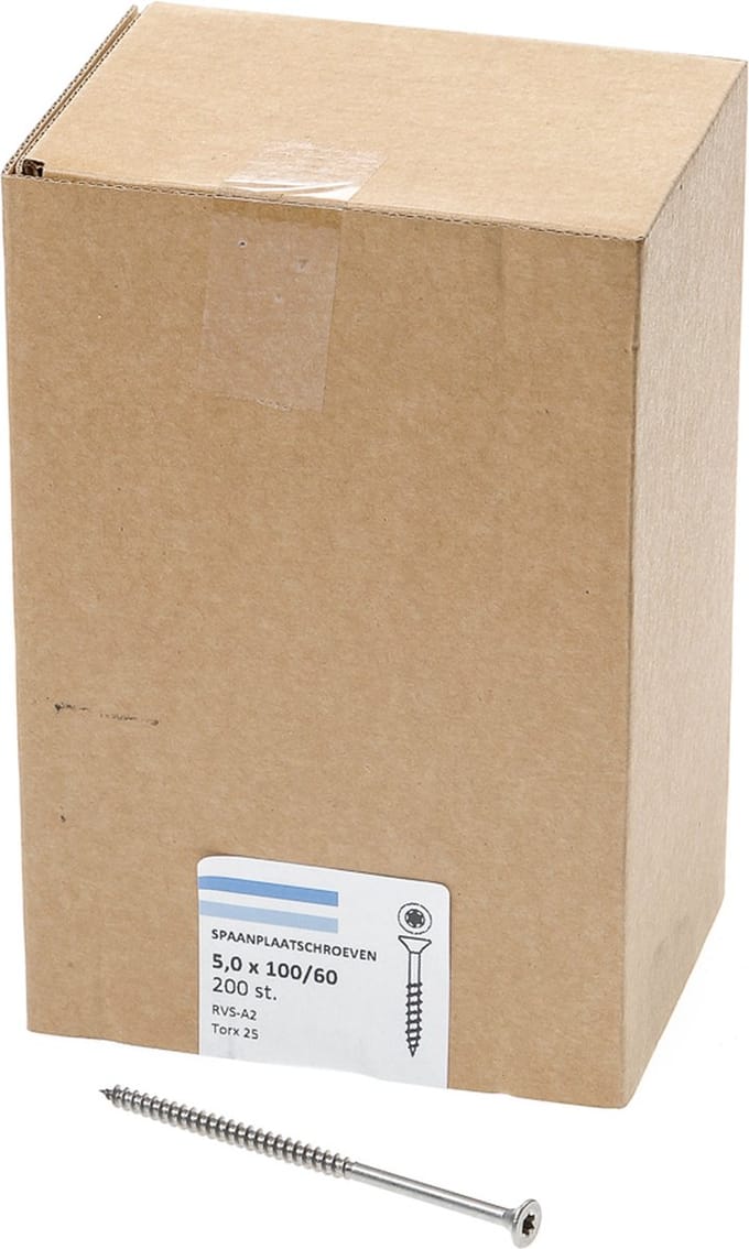 Hoenderdaal Spaanplaatschroef RVS platverzonken kop TX25 deeldraad 5.0X100/60 (per 200 stuks)