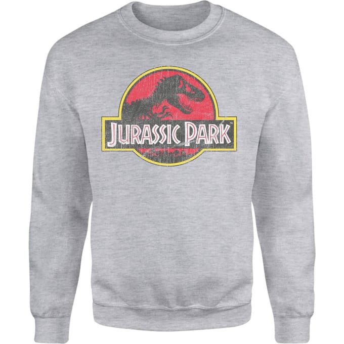 Jurassic Park Logo Vintage Sweatshirt - Grey - XXL