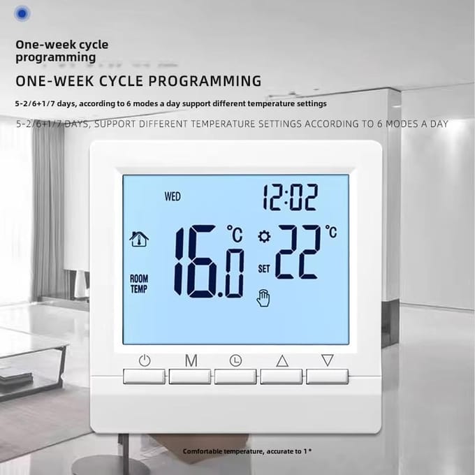 Programmeerbare Temperatuurregelaar Kamerthermostaat Digitale LCD-display Touchscreen Regelaar Vloerverwarming Gasboiler blue