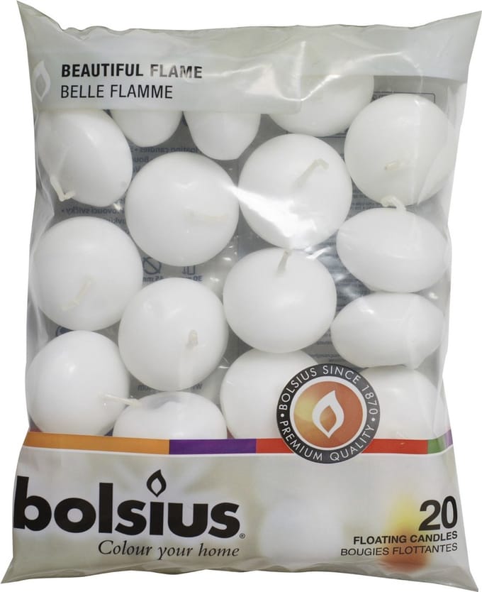 Bolsius - Drijfkaarsen - Ø4,5 cm - 20 stuks per verpakking - Wit