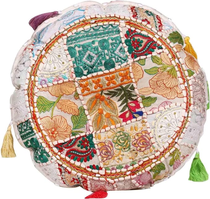 Patchwork yogakussen XL Lali beige| Indiaas zitkussen Boho Style