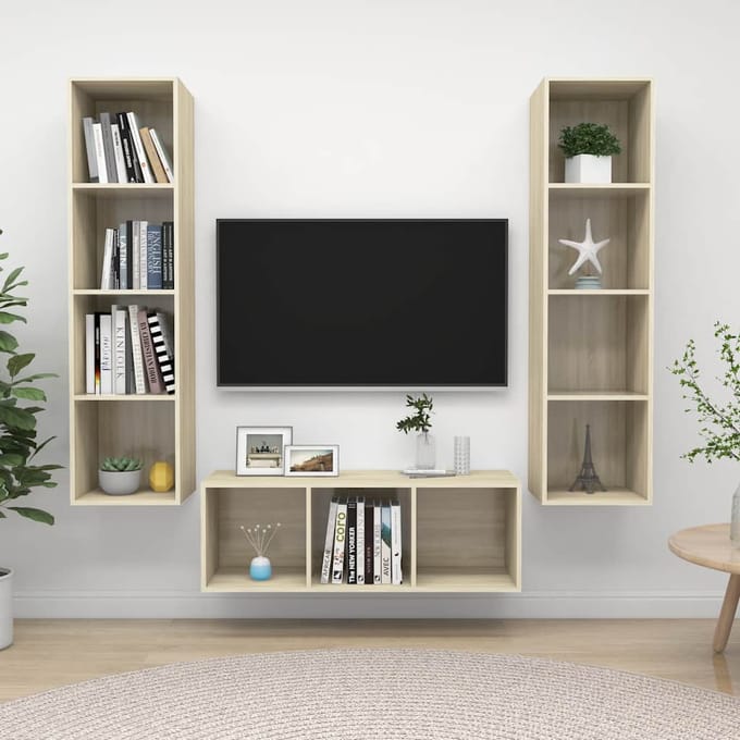 vidaXL - 3-delige - Tv-meubelset - bewerkt - hout - sonoma - eikenkleurig